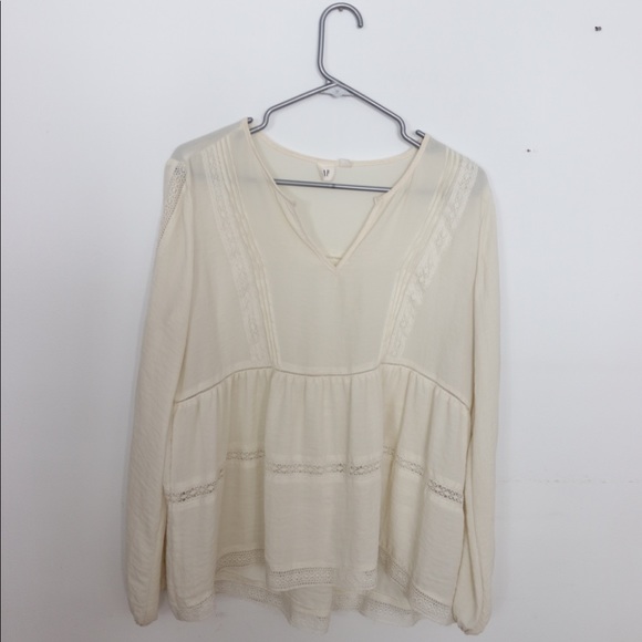 Gap Long Sleeve Peasant Blouse/Top with Lace - Picture 1 of 4